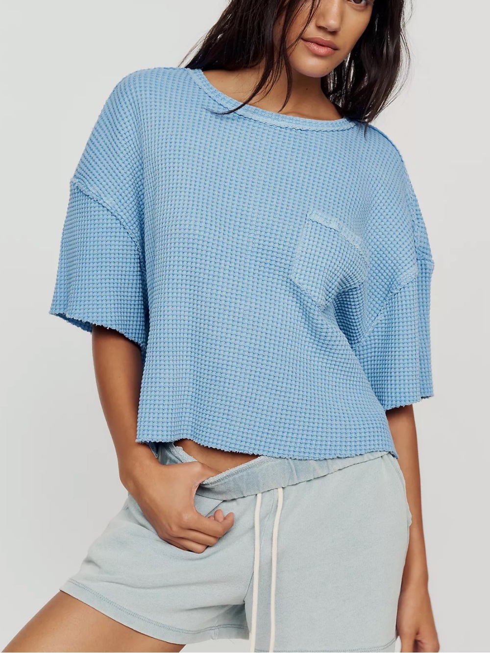 Pilcro Light Blue Waffle-Knit Pocket Tee